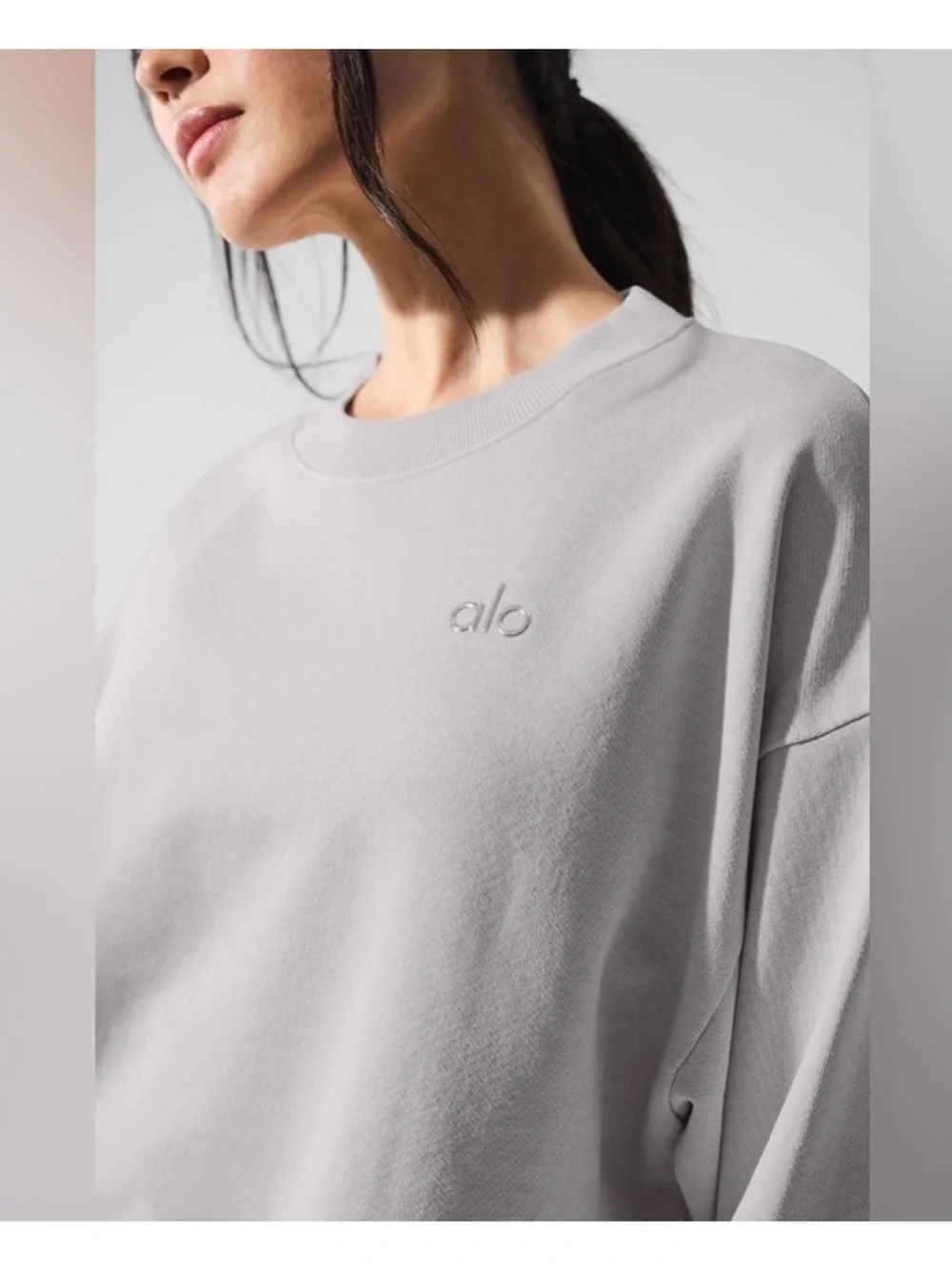 Alo Yoga Washed Accolade Crew Neck Sweatshirt Grey Sky Wash Oversized S